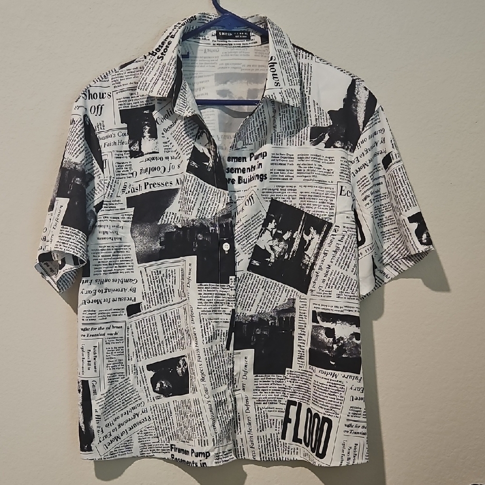 Black and White Newspaper Print Shirt